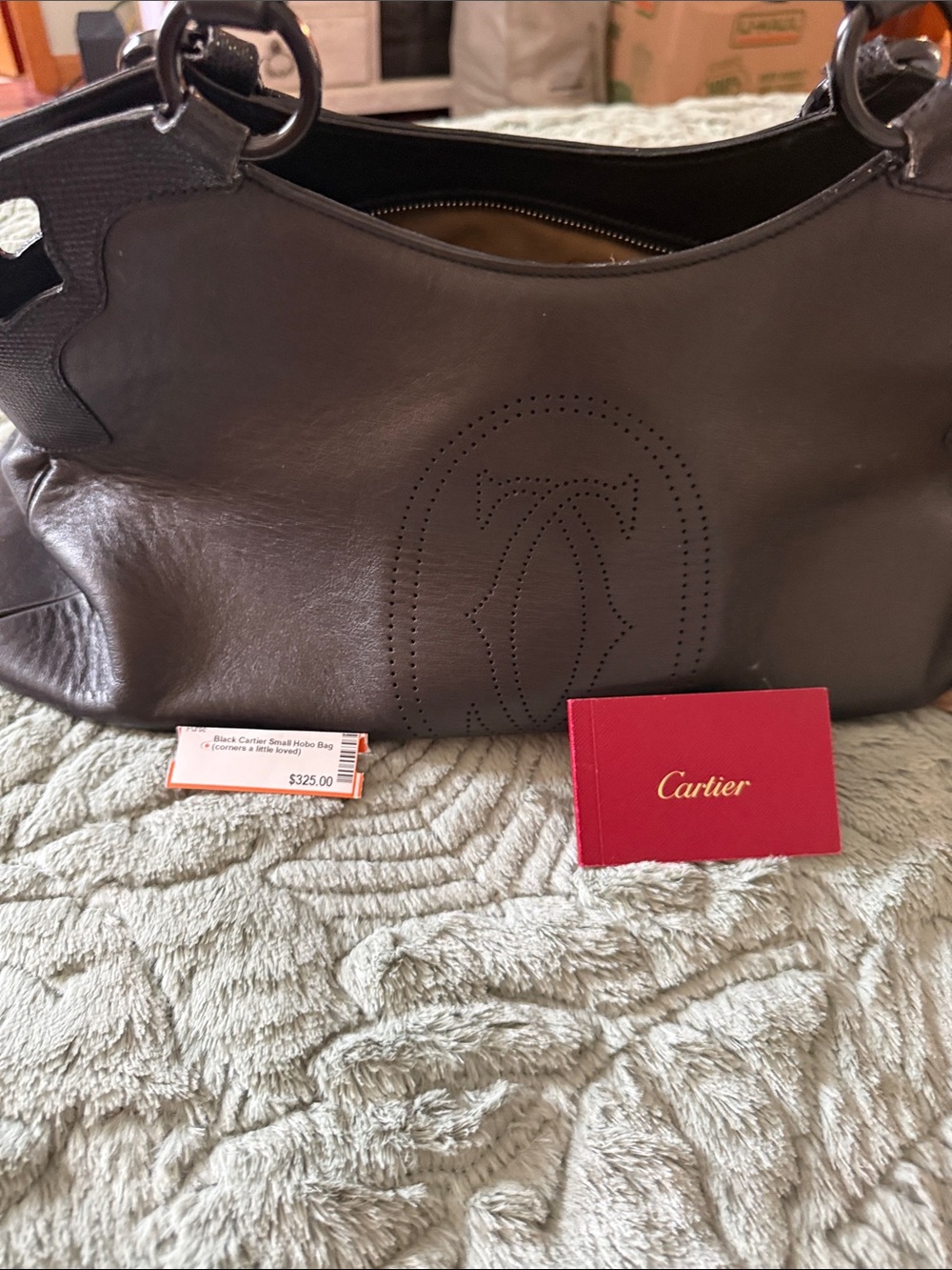 Cartier Dark Black Leather Shoulder Bag - Picture 12 of 14